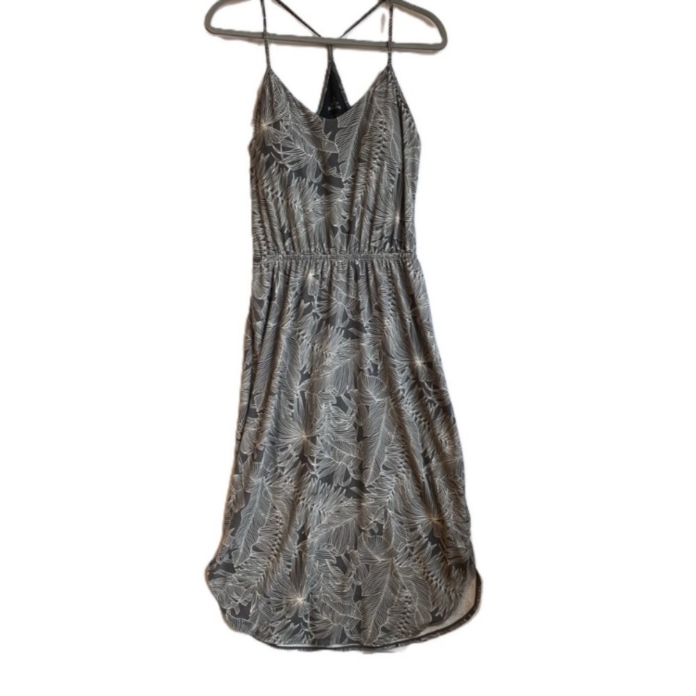 Prana Midi Dress Womens Size Small Gray Palm Print Sleeveless